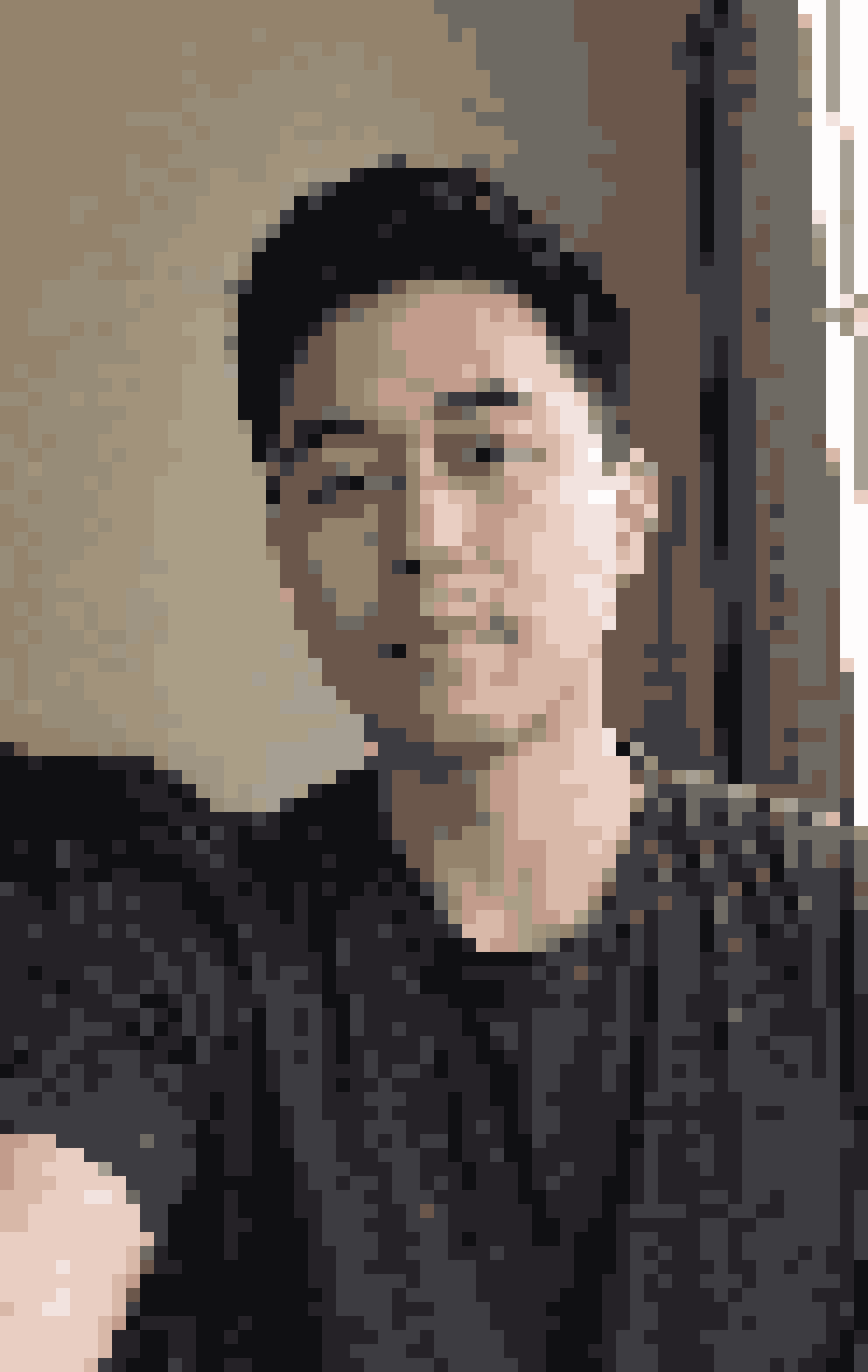 The same portrait converted with Classic style, 16 px blocks, and 16 colors