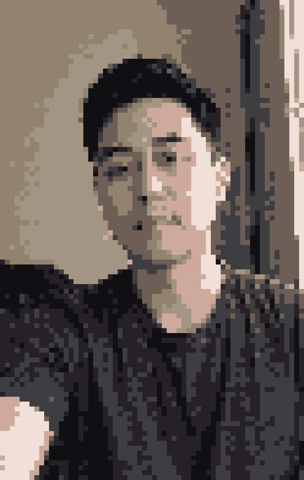 The same portrait converted with Classic style, 16 px blocks, and 8 colors