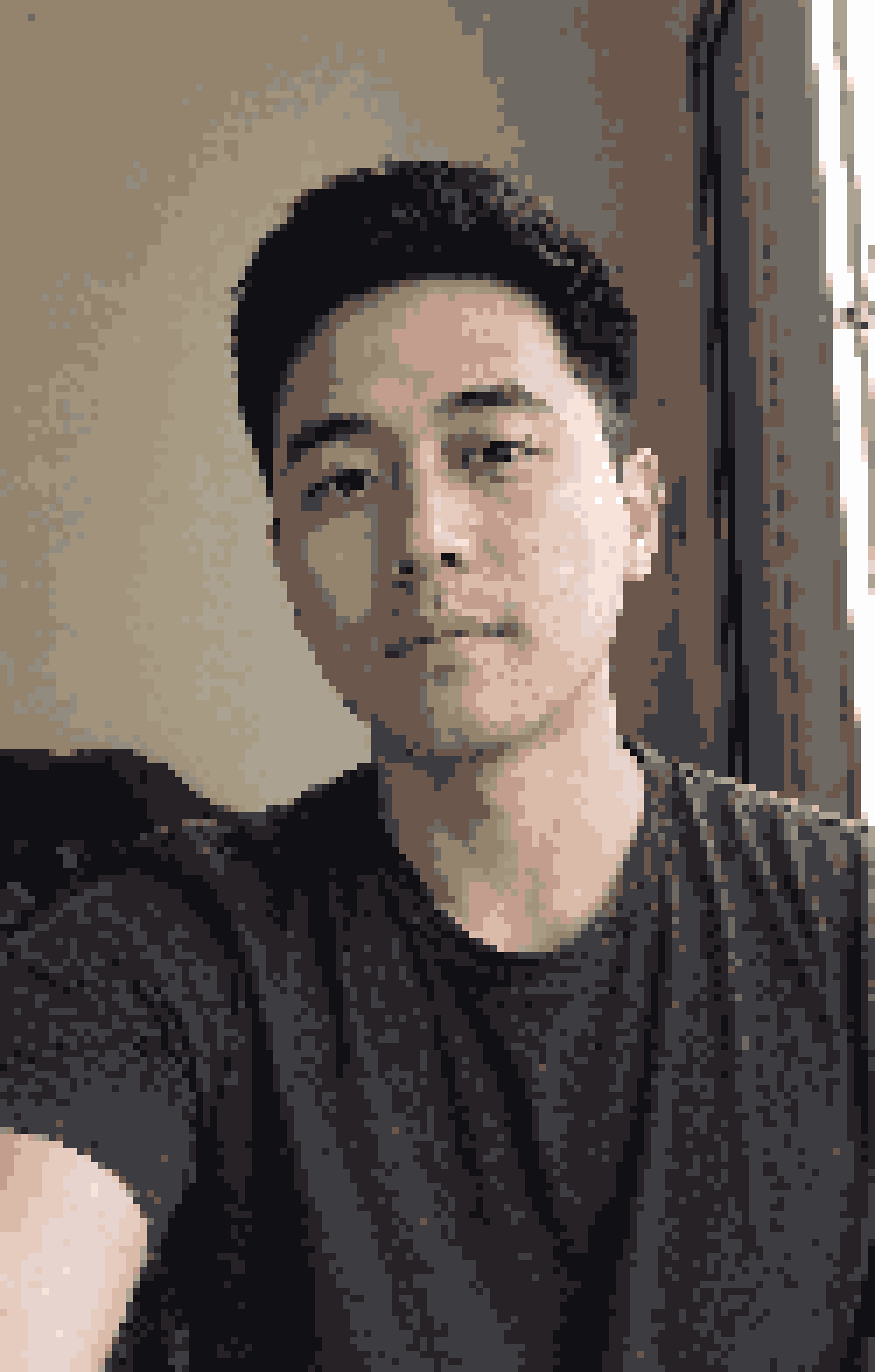 Portrait converted with Classic style, 8 px blocks, and 16 colors